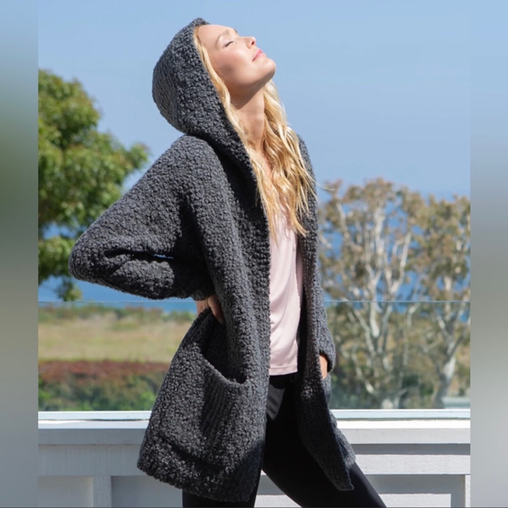 Barefoot Dreams Boucle Hooded Cardigan in Carbon